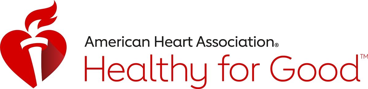 American Heart Association Healthy for Good logo with red heart and torch symbol.